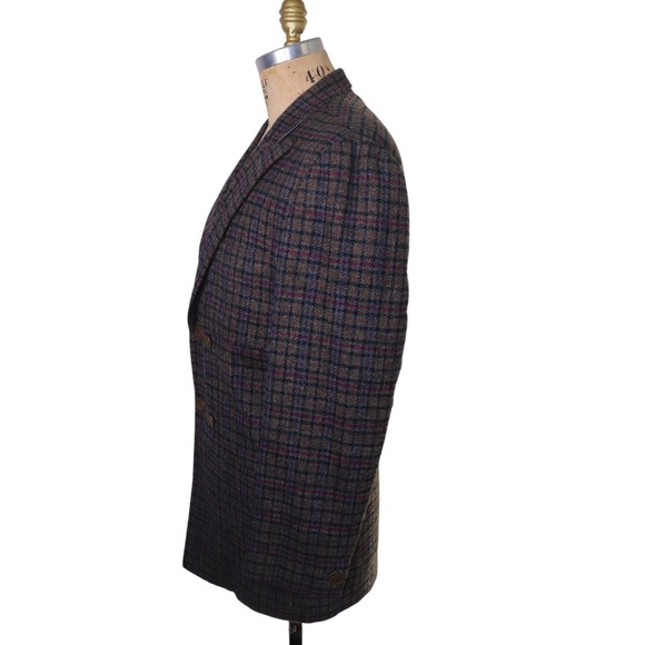 Vintage Mens Bespoke Checked Handwoven Donegal Tweed Wool Double Breasted Jacket - Picture 2 of 14